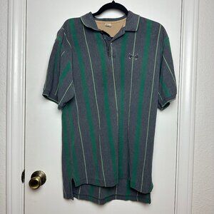 Vintage 90s Izod Vertical Striped Men's M Gray Green Golf Polo Shirt